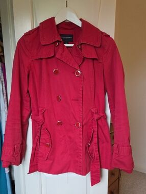 Banana Republic Bright Red Double-Breasted Trench with Waist Tie